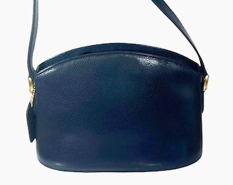 Vintage Coach Willis Bag, Navy Blue Leather, Excellent Brass