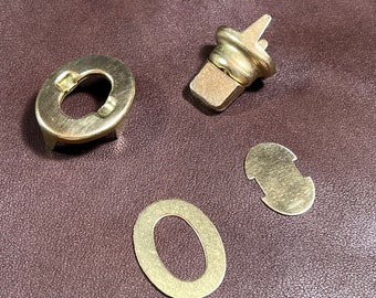 Old Style Brass Turn Lock Set (4PC) Replacement for many Vintage Coach Bags and Briefcases. Old Style. Fits Bags from the 80s.