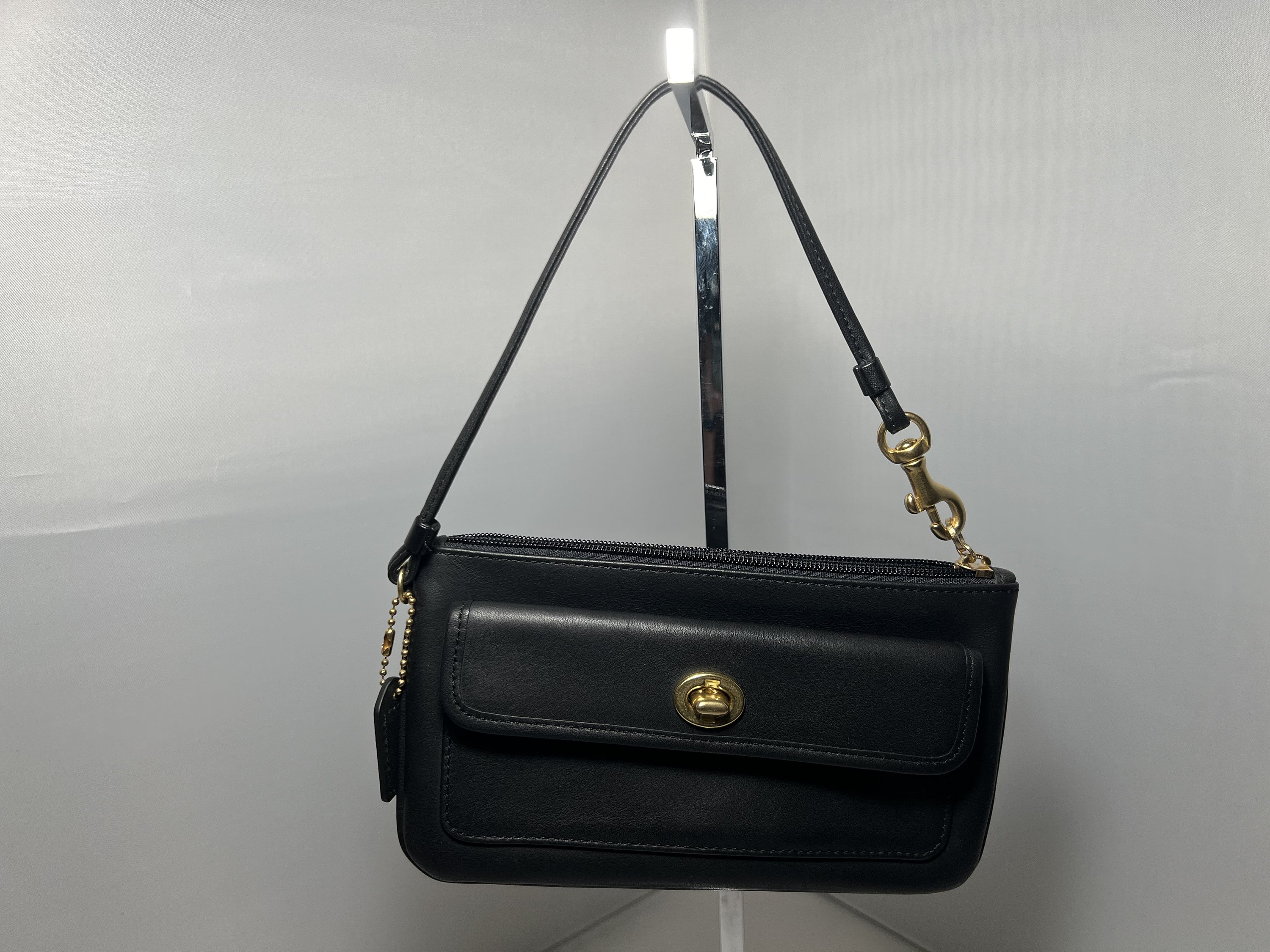 Vintage COACH Black Leather Turnlock Wristlet With Hang Tag - Etsy