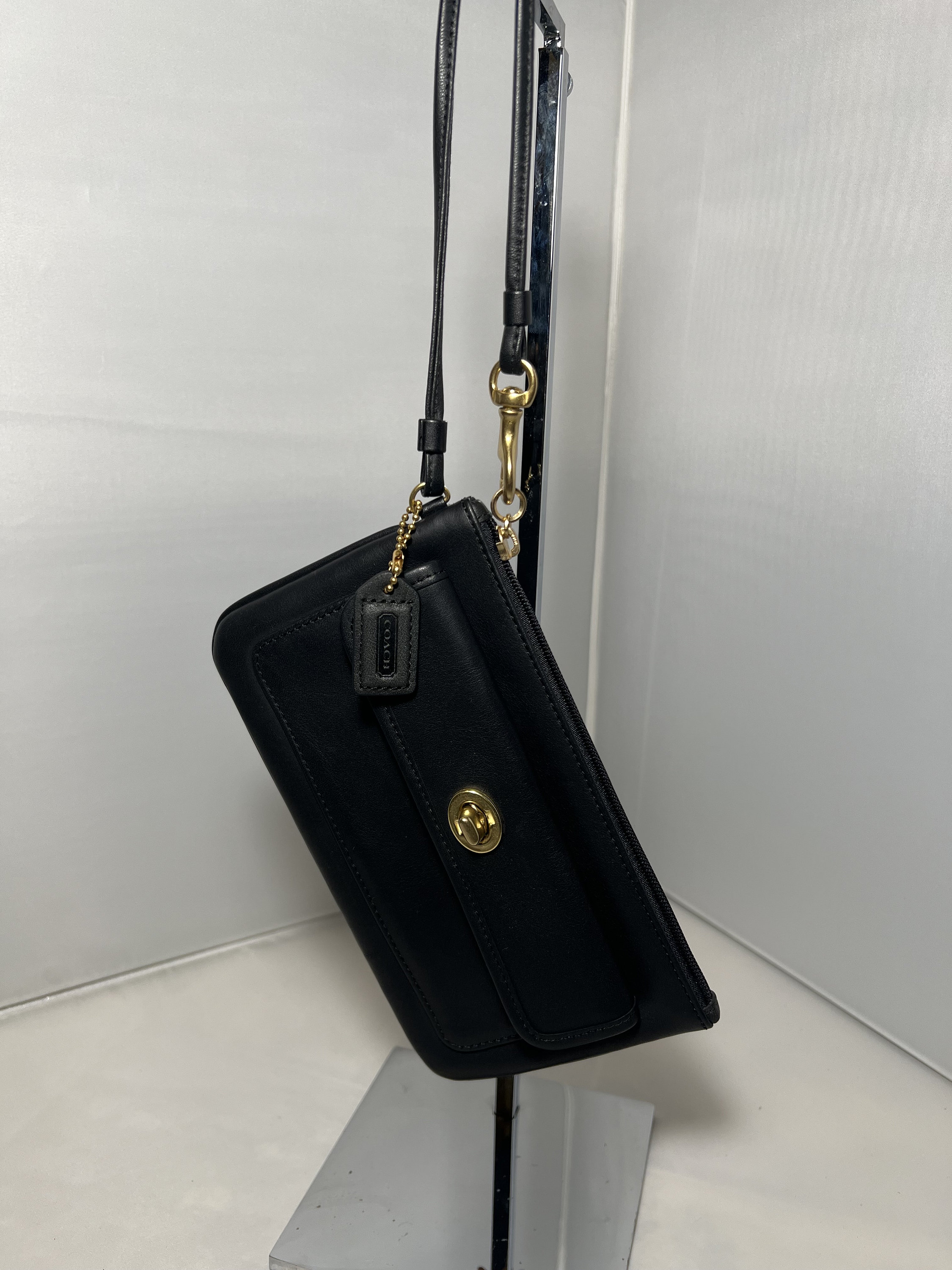 Vintage COACH Black Leather Turnlock Wristlet With Hang Tag - Etsy