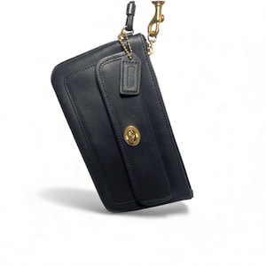 Vintage COACH Black Leather Turnlock Wristlet with Hang Tag