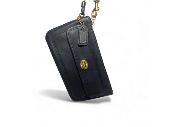 Vintage COACH Black Leather Turnlock Wristlet With Hang Tag - Etsy