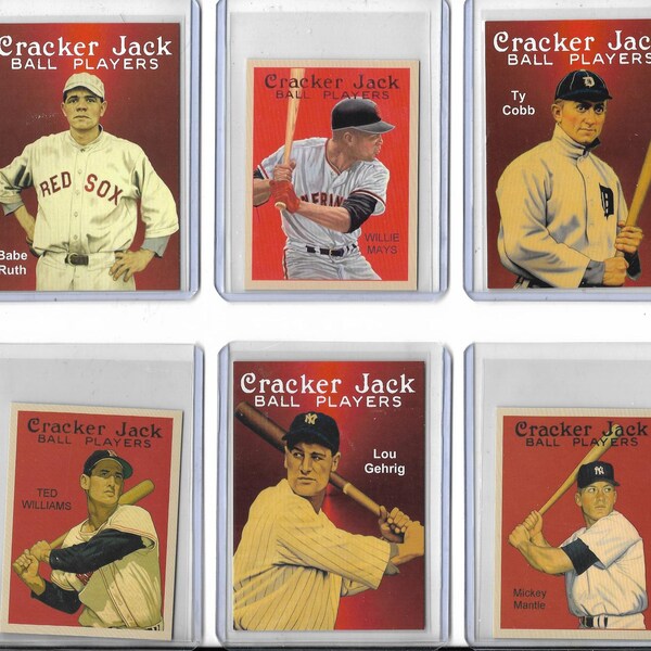 AD  - Cracker Jack Vintage Style Aceo Cards - Baseball Greats = HOF GREATS