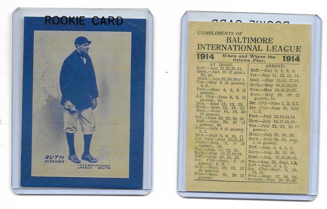 Hof 1914 Baltimore News Babe Ruth Rookie Reprint Baseball Card Blue Or Red Border Etsy Uk