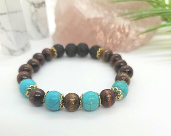 Turquoise Bracelet / Crystal Bracelets / Lava Stone/ Rose Quartz/ Women's Jewelry / Handmade Jewelry / Handmade Gift / Bracelet set /