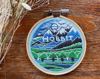 The Hobbit Book Cover Embroidery Hoop || Handstitched Embroidery || Unique Gift || Lord of the Rings || Tolkien Artwork