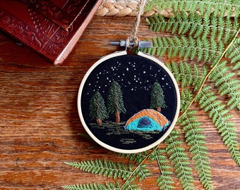 Camping Under Starry Sky Embroidery Hoop