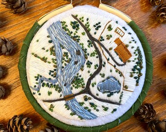 Aerial Snowscape Hand-Embroidered Artwork