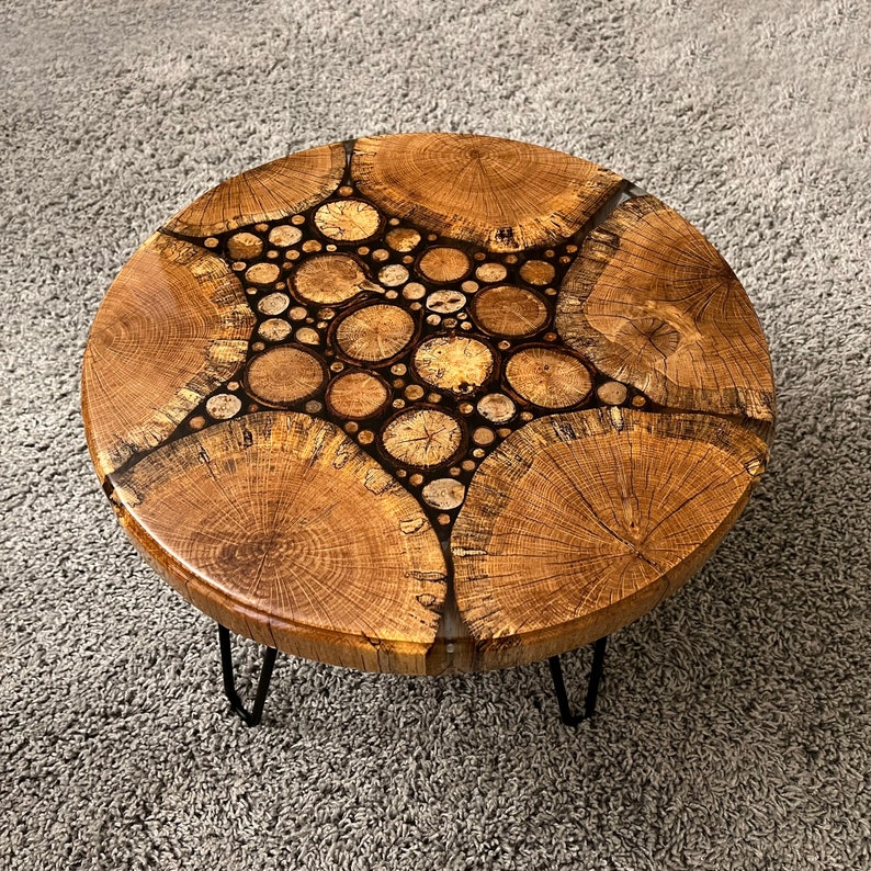 Epoxy Live End Table / Side Table / Slice Wood Unique Mosaic / Etsy