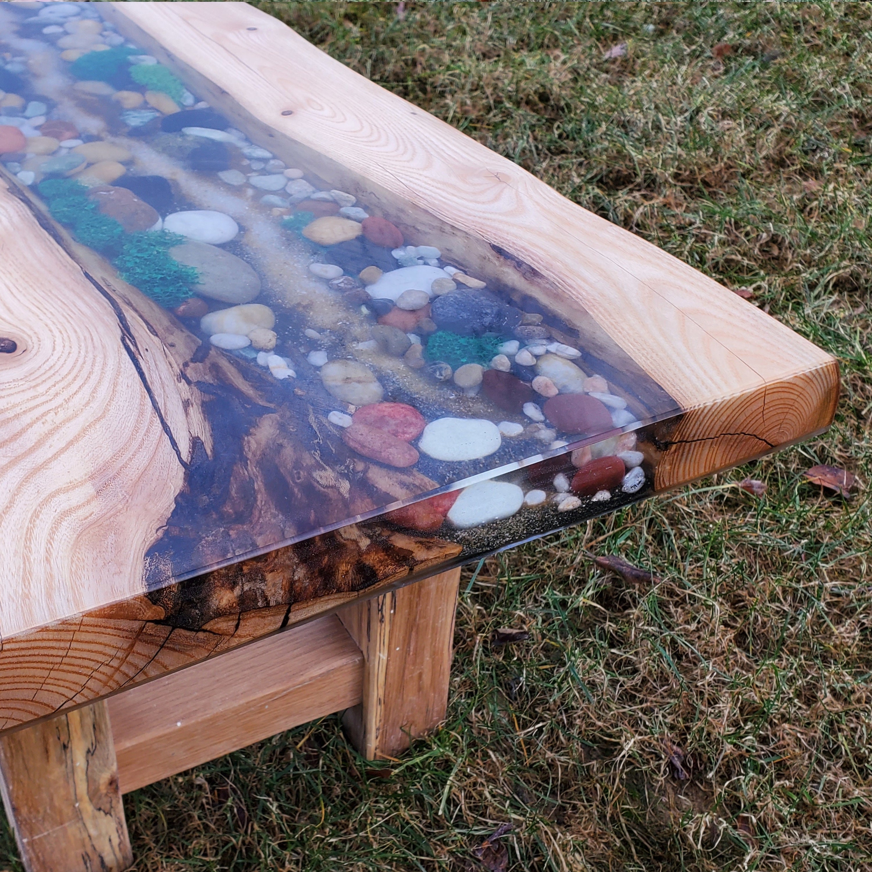 Handmade Epoxy Resin Console Table, River Rock Inlay - Etsy