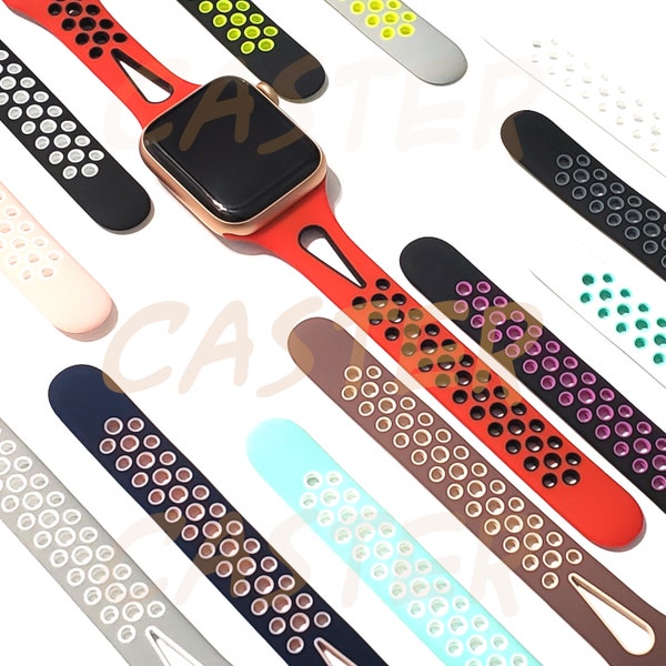 Soft Silicone Narrow Replacement Sports Band Compatible w/ Apple Watch Series 9, 8, 7, 6, 5, 4, 3, 2, 1 and SE