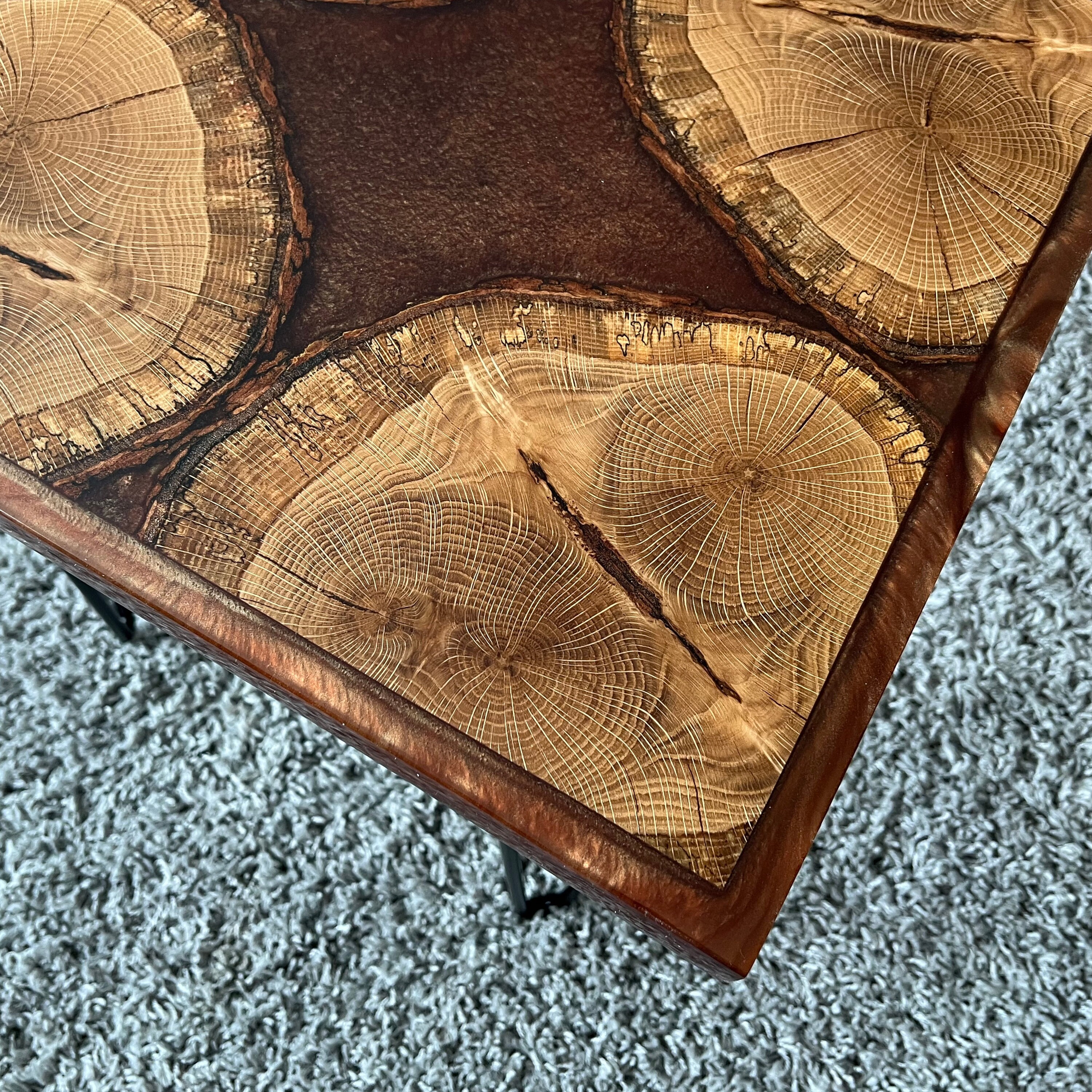 Dessus De Table Chêne Massif Live Edge – épaisse Dalle 5 Cm, Résine époxy, Sans Pieds