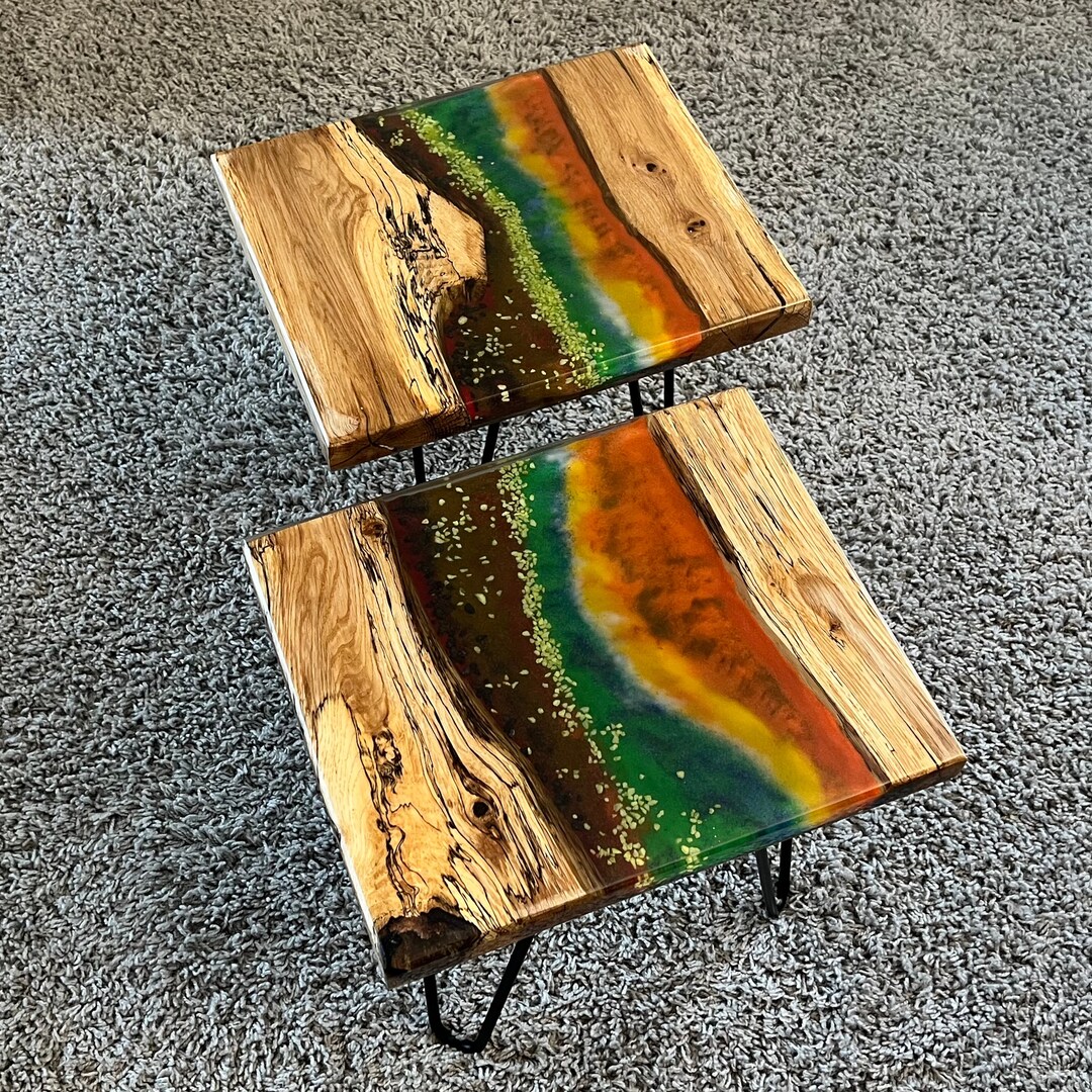 2 Epoxy Live End Tables / Side Table / Epoxy Table / Wood Artwork ...