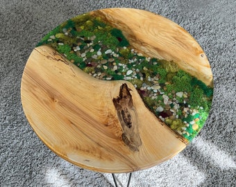 Round Epoxy Table Live Edge / Live End Table / Coffee Table / Epoxy River / Natural Edge Side Table / Nightstand