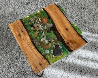 Epoxy Table Live Edge / Pebble Decor Table, Live End Table / Coffee Table / Epoxy River / Wood Rocks Artwork / Nightstand