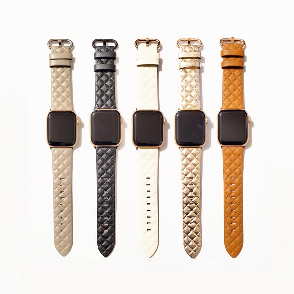 Leather Modern Style Design Band Compatible with Apple Watch Series 9, 8, 7, 6, 5, 4, 3, 2, 1, and SE