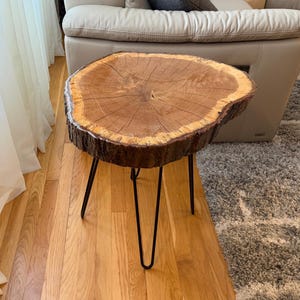 Oak Live Edge End Table with Hairpin Legs