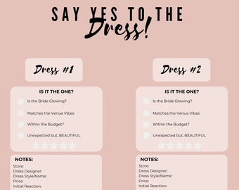 Wedding Dress Shopping, Say Yes to the Dress Reaction Sheet, Checklist, Rating for Group |  Digital Wedding Dress Shopping Companion PDF