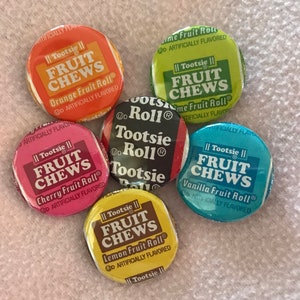 Candy and Sucker/ Lolli Pop Pin Back Buttons - Set or Individual - Tootsie Roll, Pez, Double Bubble