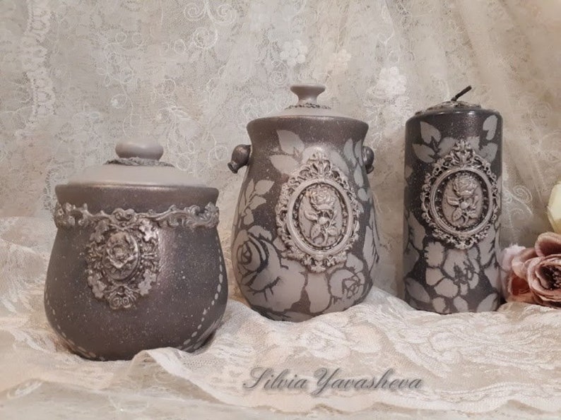 Victorian style pillar candle Artistic candle Decorated Candle Roses Candle Best Gift for her Unique gift Mothers day gift Girl gift candle