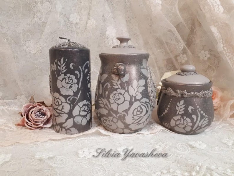 Victorian style pillar candle Artistic candle Decorated Candle Roses Candle Best Gift for her Unique gift Mothers day gift Girl gift candle
