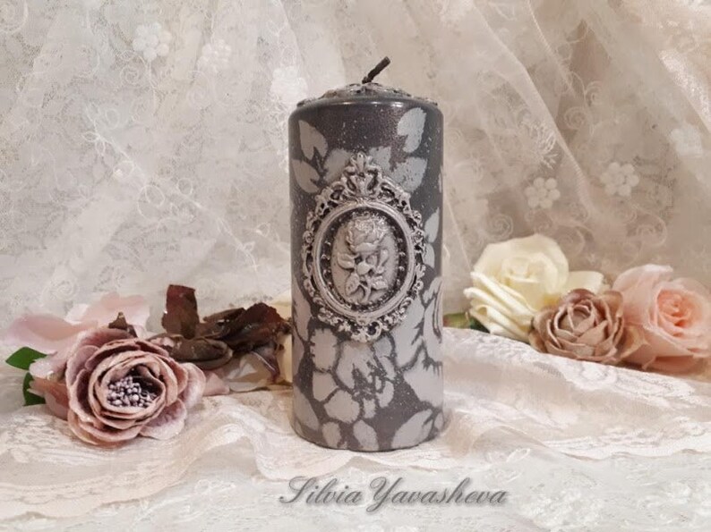 Victorian style pillar candle Artistic candle Decorated Candle Roses Candle Best Gift for her Unique gift Mothers day gift Girl gift candle
