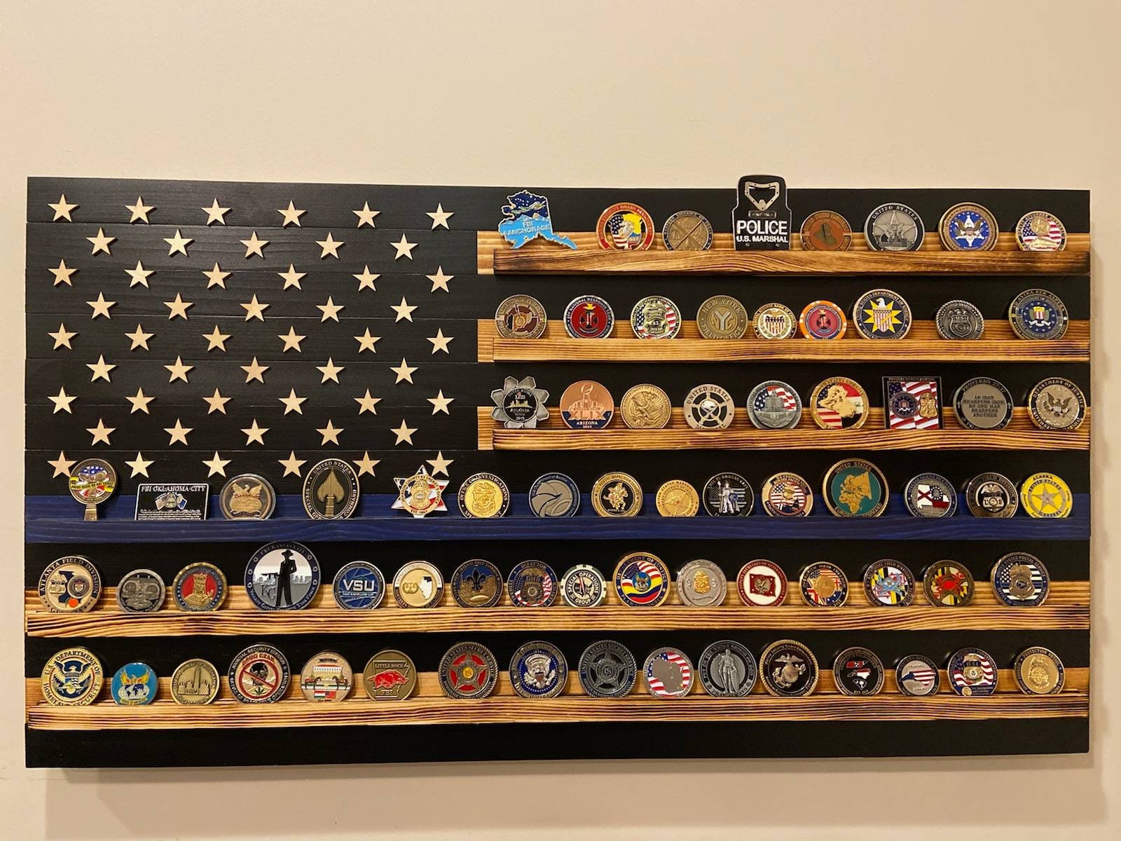 Extra Large NAVY Rustic American Flag Challenge Coin Display