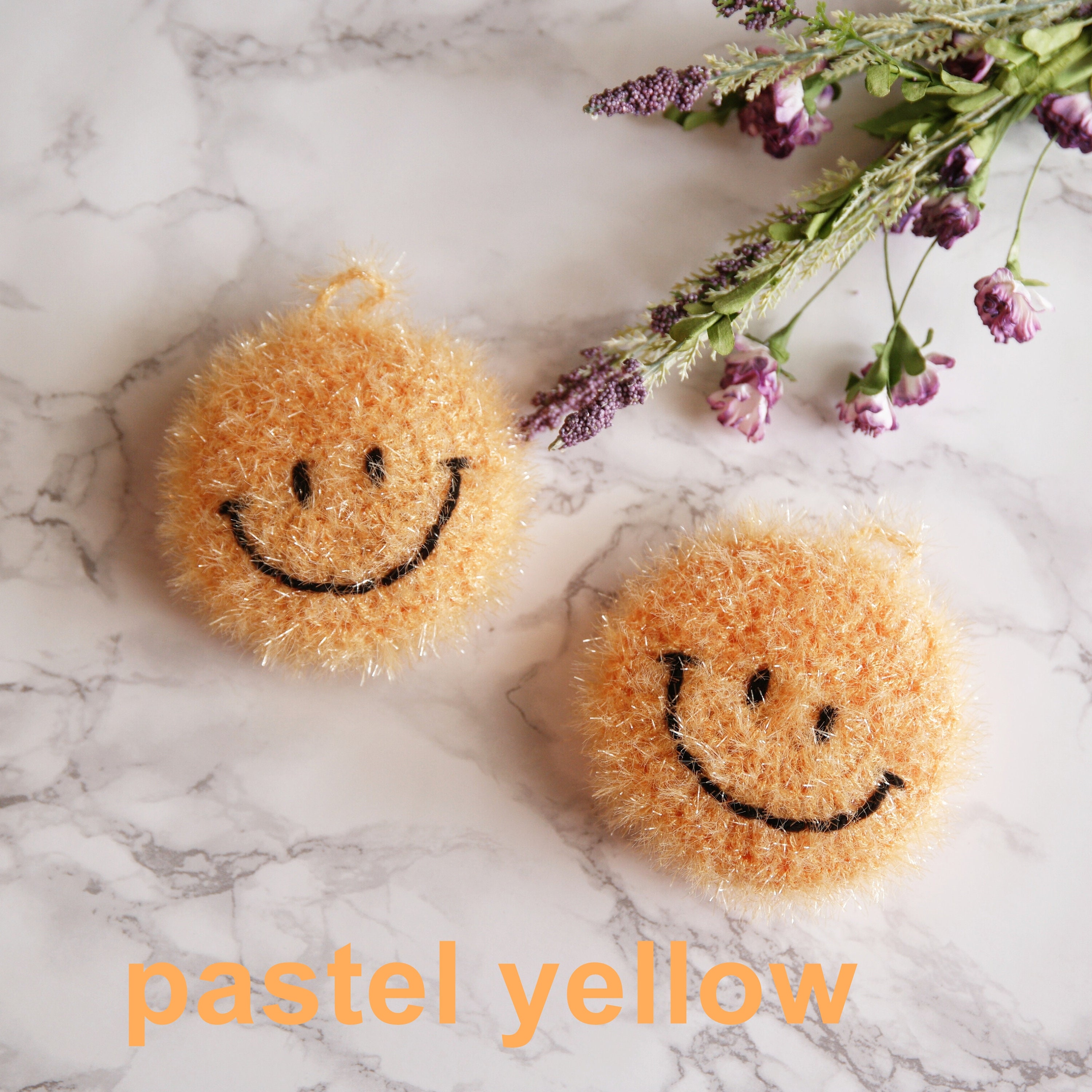 UANGLI Cute Smiley Face Sponge Cleaning Wipe Imitation loofah Sponge Wiping  Honeycomb Sponge Household Kitchen Cleaning dishwashing Cotton