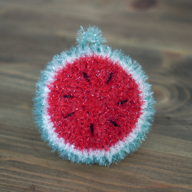 Watermelon Scrubby handmade crochet dishcloth, Korean scrubby yarn image 2