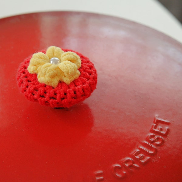 Cast Iron Pot Knob Flower Cover Crocheted Handmade