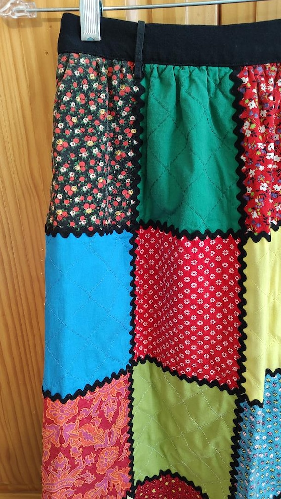 Vintage Handmade Quilted Patchwork Maxi Skirt: Bo… - image 6