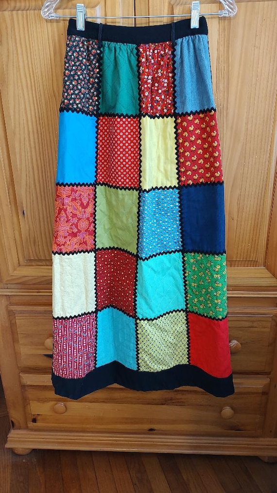 Vintage Handmade Quilted Patchwork Maxi Skirt: Bo… - image 1