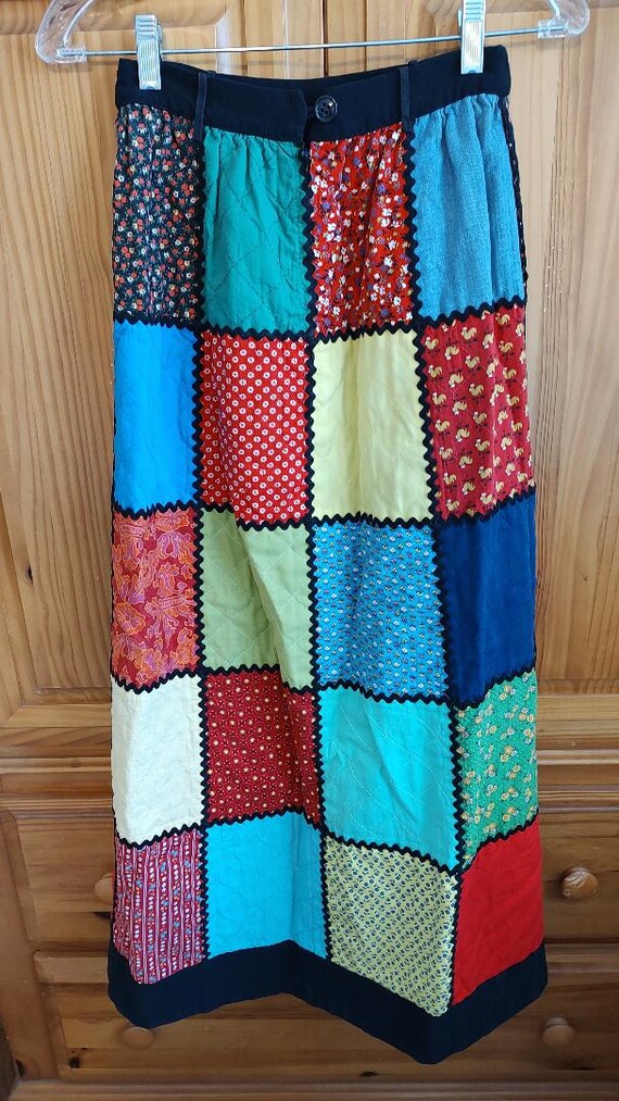 Vintage Handmade Quilted Patchwork Maxi Skirt: Bo… - image 2