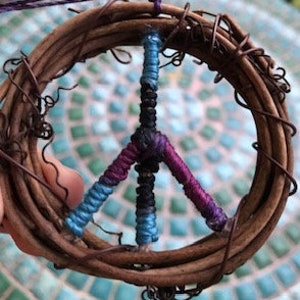 3&quot; Mini Peace Wreath Ornament- Winter Peace, Peace Sign Wreath, Peace Sign Decor, Hippie Decor, Peace Sign Accessory, Boho Art