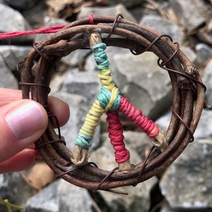 3&quot; Mini Peace Wreath Ornament-Peace & Love, Peace Sign Wreath, Peace Sign Decor, Hippie Decor, Peace Sign Accessory, Boho Art