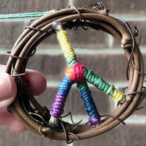 3&quot; Mini Peace Wreath Ornament- Rainbow Sky, Peace Sign Wreath, Peace Sign Decor, Hippie Decor, Peace Sign Accessory, Boho Art