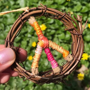 3&quot; Mini Peace Wreath Ornament- Summer Daze, Peace Sign Wreath, Peace Sign Decor, Hippie Decor, Peace Sign Accessory, Boho Art
