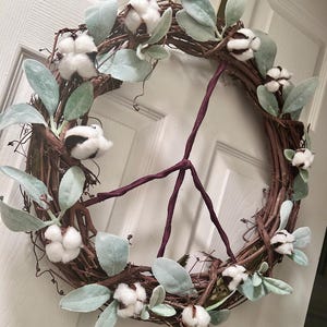 18&quot; Wild Cotton Fields Peace Wreath-Peace Wreath, Hippie Decor, Porch Decor, Door Wreath, Summer Wreath, Outdoor Wreath Decor, Boho Art