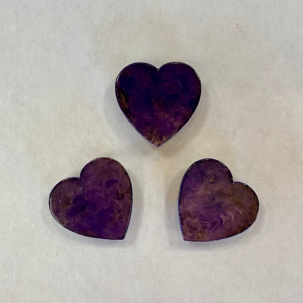 Purple Wooden Heart Magnets Hand Painted, Artistic Wood Love Ornaments, Valentines Day Gift, Refrigerator Magnet Set, Home Kitchen Decor