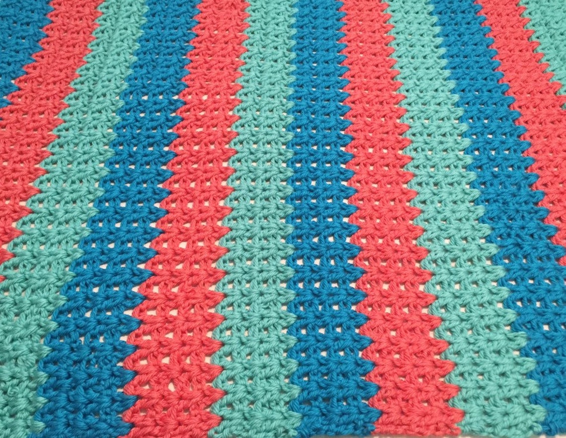 Coral Aqua Blue and Seafoam Green Striped Afghan Throw Toddler Etsy