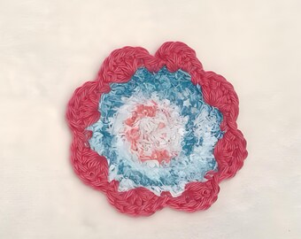 Toalla de algodón 100 % azul limpio, ideal para el cuidado de la piel, lavado de platos, etc. ~ Reutilizable, lavable ~ Forma de flor en espiral ~ Tejida a mano