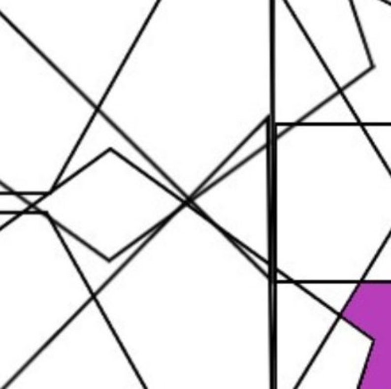 Puede incluir: Dise&ntilde;o geom&eacute;trico abstracto con l&iacute;neas negras y una forma morada.
