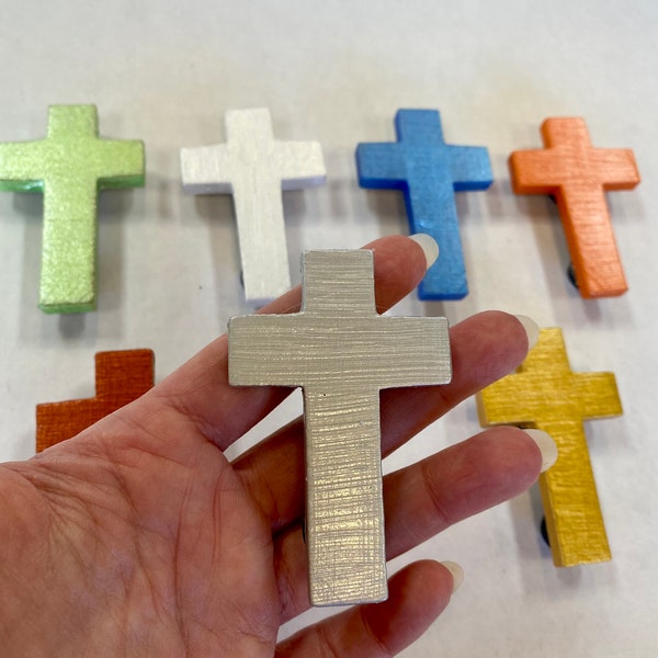 Hand Painted Wooden Cross Magnets In A Variety Of Colors Perfect Religious Gift Special Anniversary for Fridge, File Cabinet, Board, etc.
