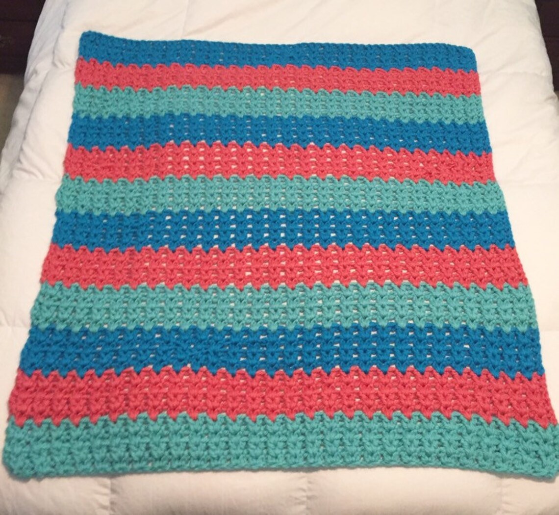 Coral Aqua Blue and Seafoam Green Striped Afghan Throw Toddler Etsy