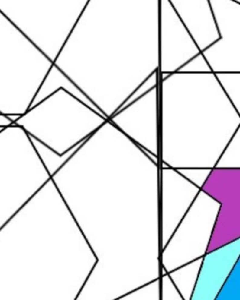 Puede incluir: Dise&ntilde;o geom&eacute;trico abstracto con l&iacute;neas que se cruzan formando formas en negro, blanco, turquesa y morado.
