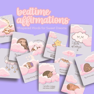 Cartes d'affirmation pour l'heure du coucher pour enfants | Cartes sommeil et pleine conscience imprimables | Terrasse nocturne sur l'estime de soi | Affirmations se sentent en sécurité et calmes pour les enfants