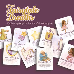 Cartes d'exercices de respiration de conte de fées pour enfants – Techniques de pleine conscience et de calme | PDF imprimable, JPG, PNG | Outil de régulation émotionnelle