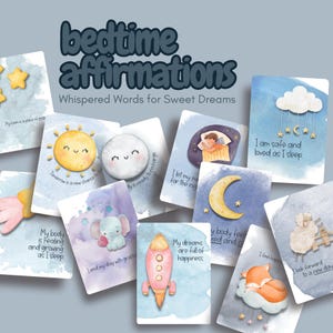 Tarjetas de afirmaciones para la hora de dormir de los niños / Tarjetas imprimibles para dormir y darse cuenta / Baraja de autoestima nocturna / Afirmaciones para sentirse seguro y tranquilo para niños
