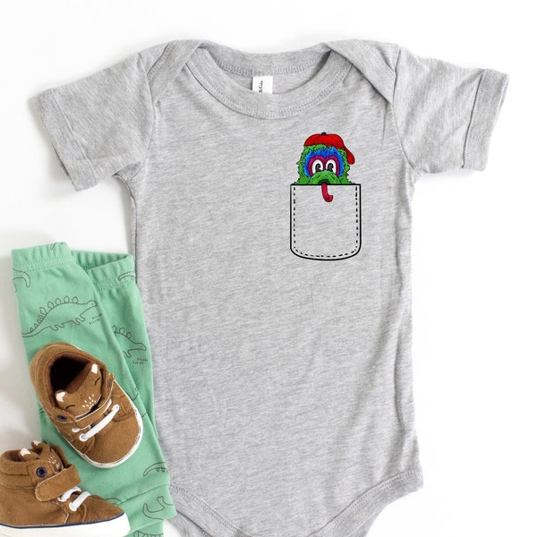 Phanatic Pocket Pal Baby Bodysuit | Mascot One Piece | Philadelphia Infant Creeper | Phillies Romper | Cute Baby Shower Gift