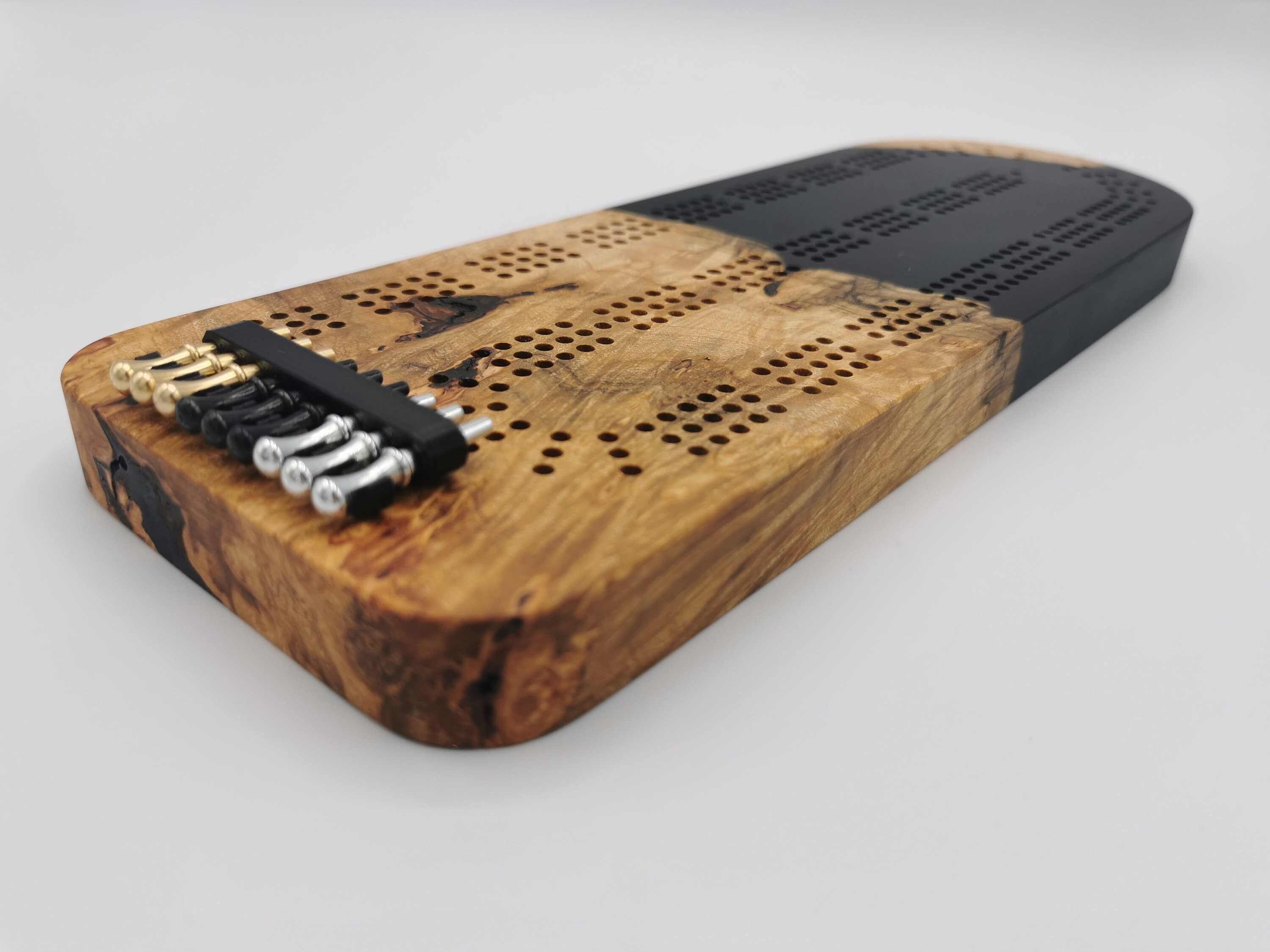 Stunning Cribbage Board 3 Track Live edge maple burl and matte black